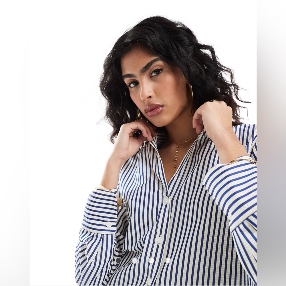 Blue and White Striped Button Down Shirt
